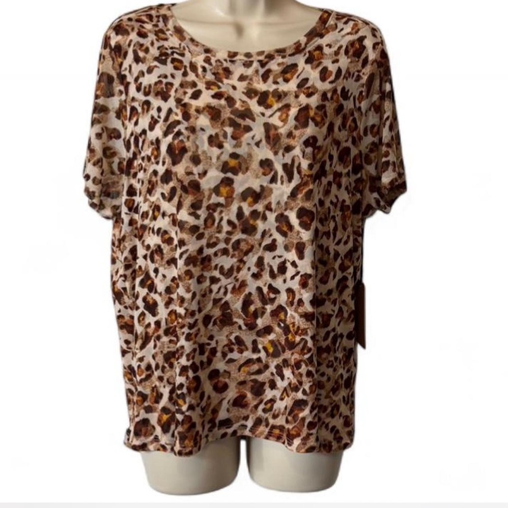 ‎Mesh Leopard Print Top